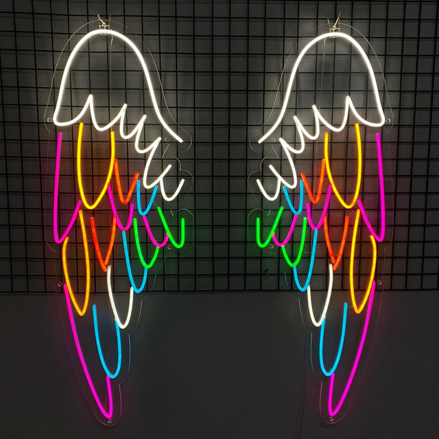 Colored Аngel wings and halo neon sign - Restaurant Decor and Event Decoration - CityNeon