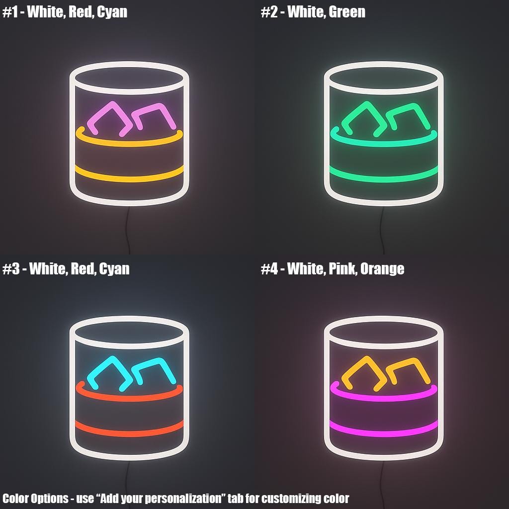 Custom Neon Bar Sign – Whiskey Glass LED Light – Personalized Cocktail Neon for Man Cave Wall Decor or Bachelor Party, Whiskey lover Gift - CityNeon