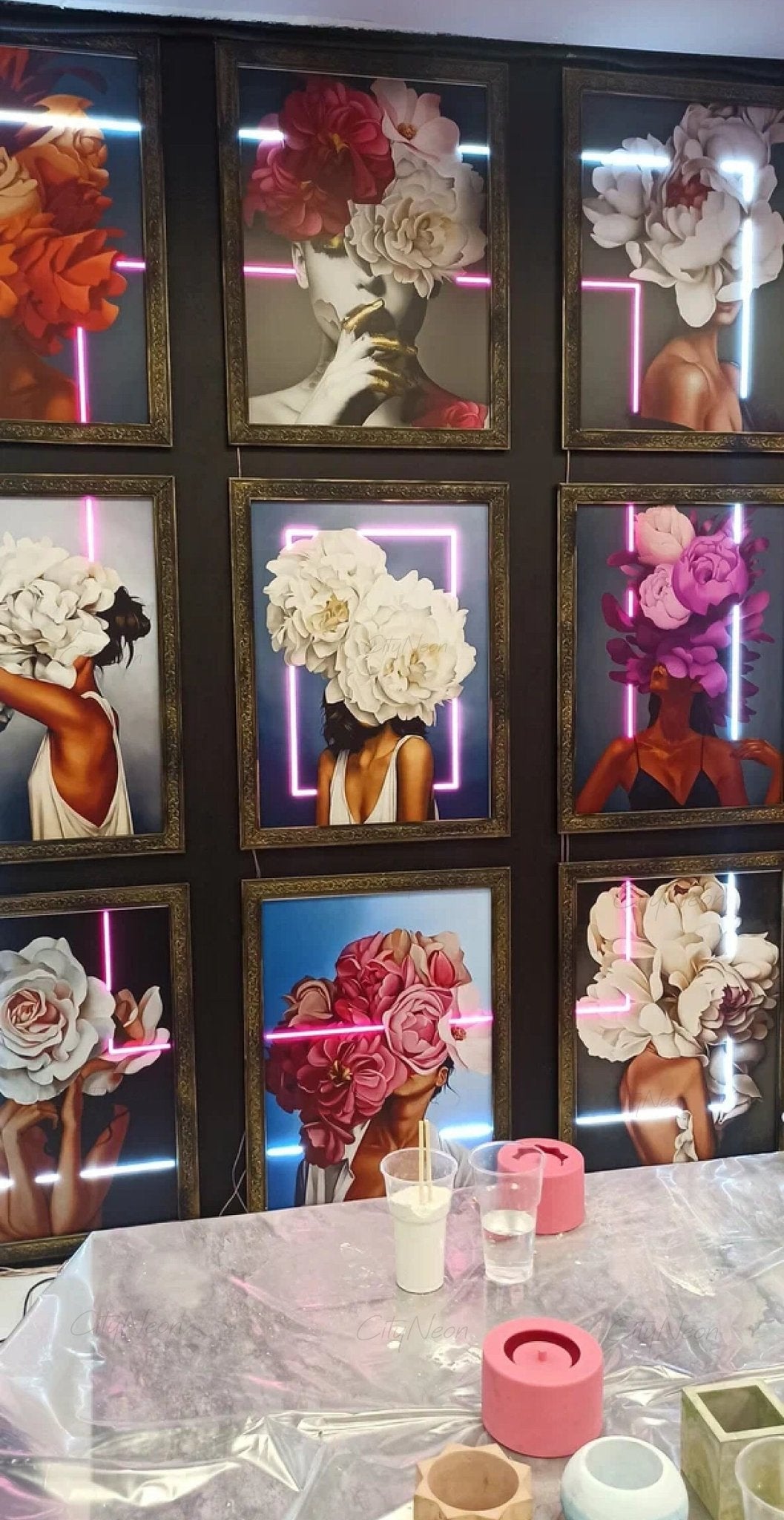 Flower Neon Painting Art - Flower Boutique Decor, Gallery Accent Walls, Statement Wall Arts, Women - Flower Art Space Wall Decor, Unique neon - CityNeon