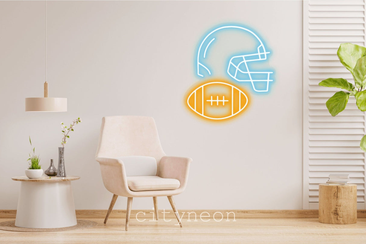 Football helmet neon sign - american footbal helmet neon sign, fan art. custom neon lamp, night light - CityNeon