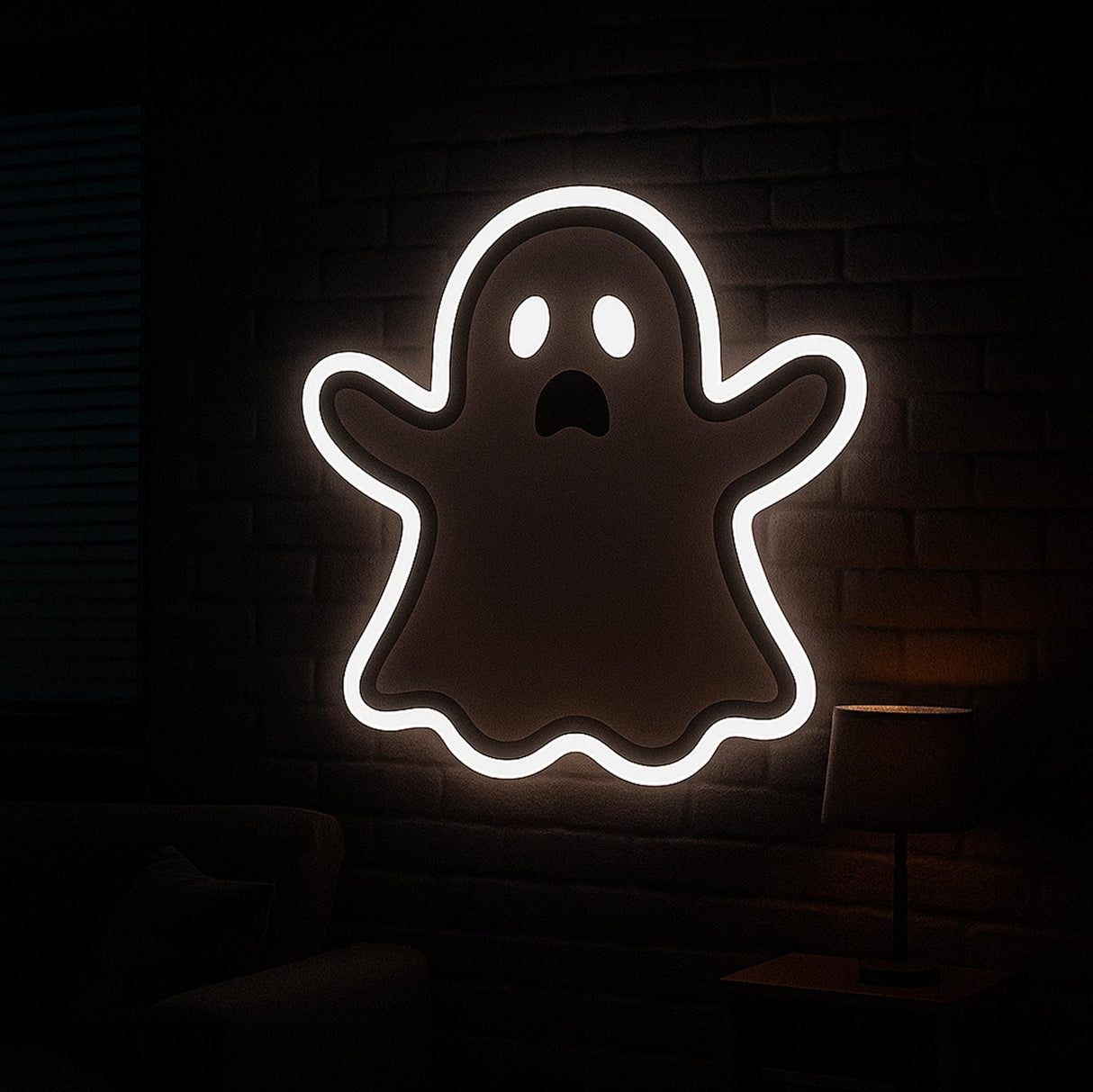 Ghost LED Neon Sign – Spooky Halloween Light, Cute Ghost Wall Decor, Glow in the Dark Room Light, Ghost Face Neon Sign, Halloween Gift - CityNeon
