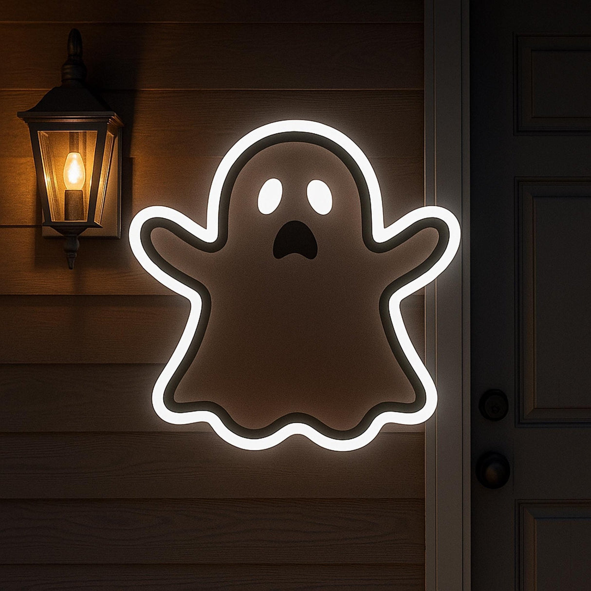 Ghost LED Neon Sign – Spooky Halloween Light, Cute Ghost Wall Decor, Glow in the Dark Room Light, Ghost Face Neon Sign, Halloween Gift - CityNeon