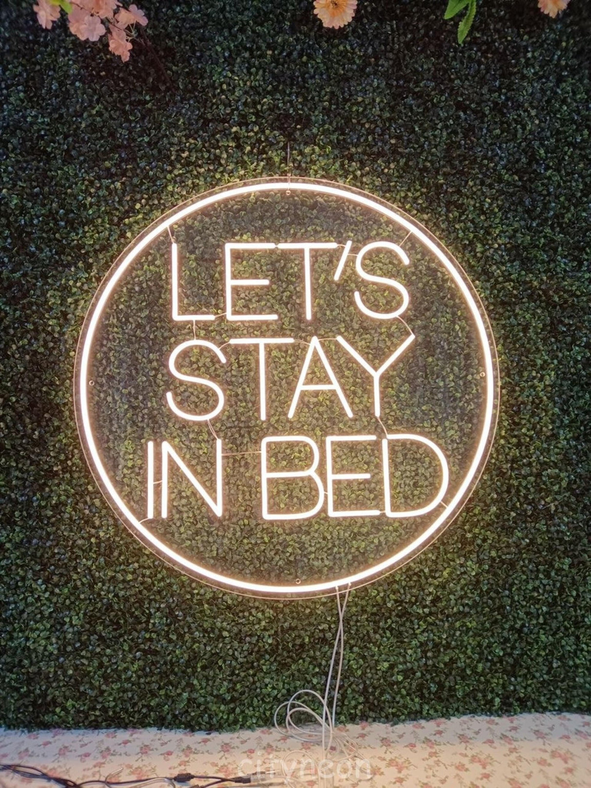 “Let’s stay in bed” Neon Sign Bedroom Decor – Unique Wall Hanging Light for Above Bed Space - CityNeon