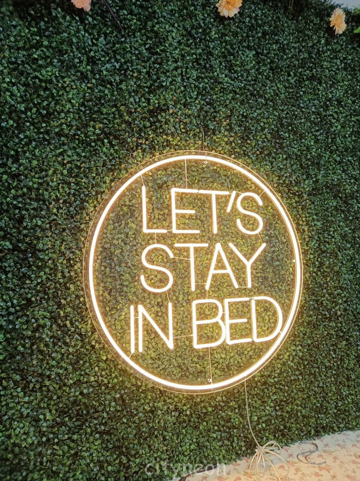“Let’s stay in bed” Neon Sign Bedroom Decor – Unique Wall Hanging Light for Above Bed Space - CityNeon