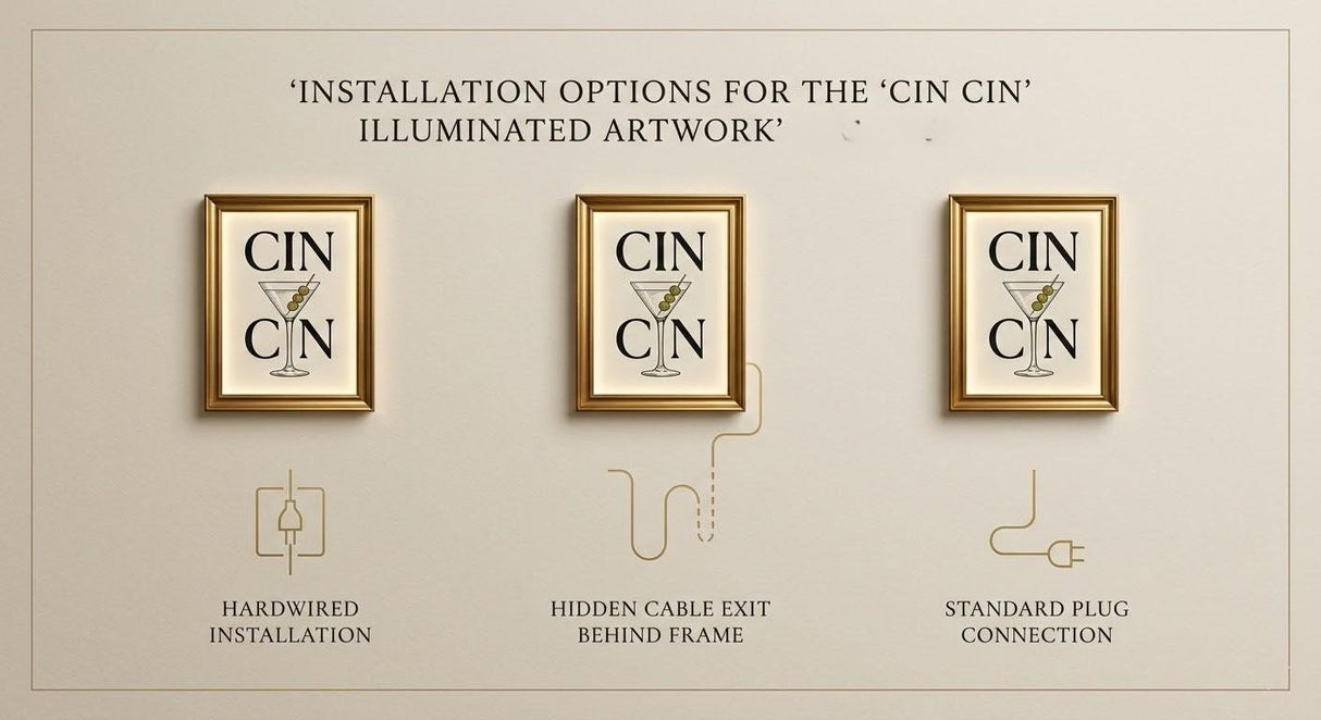 Luxury LED Neon Wall Art – CIN CIN Bar Artwork – Framed Illuminated Print – Modern Silicone Neon Sign – Private Bar Decor – Warm White 6mm - CityNeon