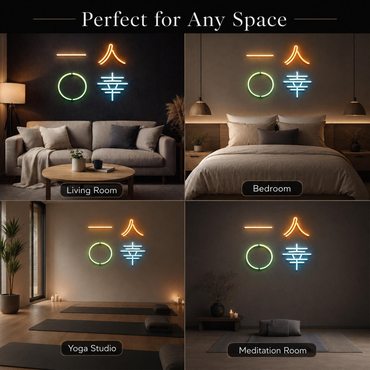 Minimalist LED Neon Wall Art, Feng Shui Symbol Neon Sign, Zen Wall Decor, Harmony Happiness Good Fortune Light, Modern Home Decor - CityNeon