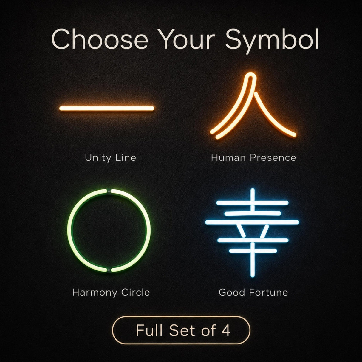 Minimalist LED Neon Wall Art, Feng Shui Symbol Neon Sign, Zen Wall Decor, Harmony Happiness Good Fortune Light, Modern Home Decor - CityNeon