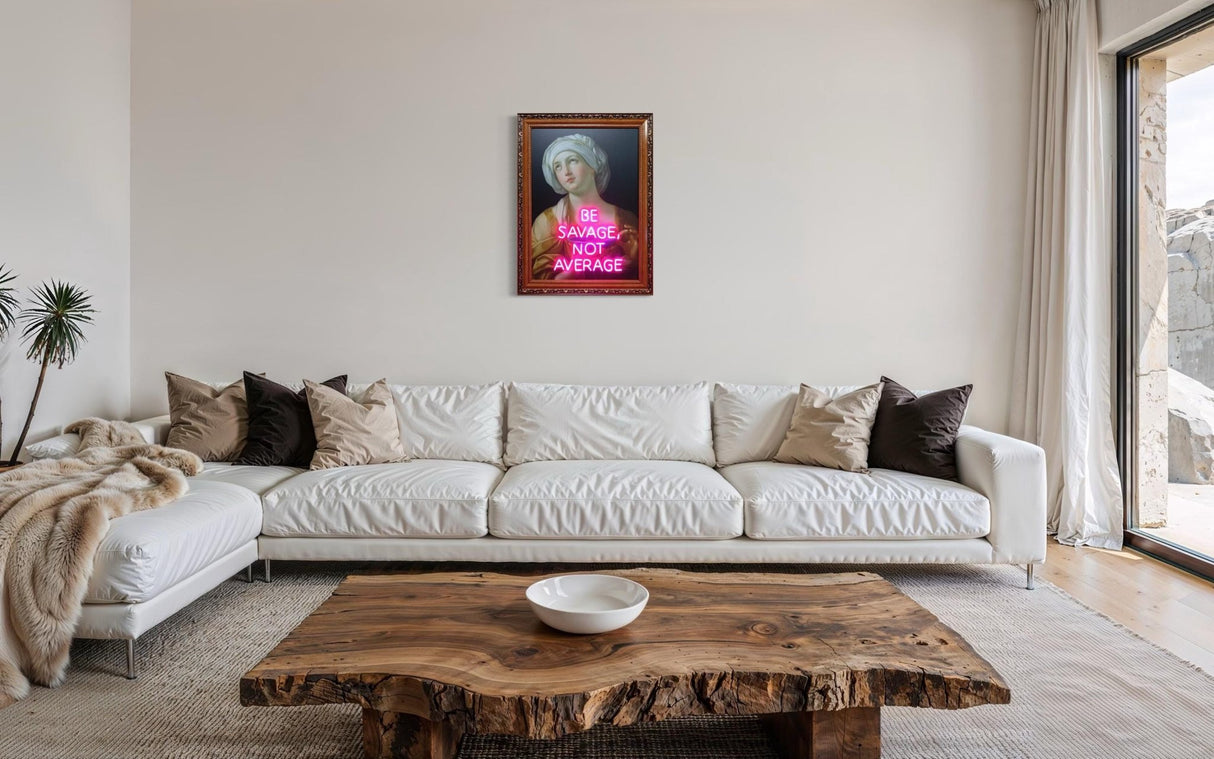 Neon Wall Art – Pink Neon Sign Be Savage Not Average”– Vintage Portrait Framed Neon Sign, Bar & Club Installation, Motivational Quote Light - CityNeon