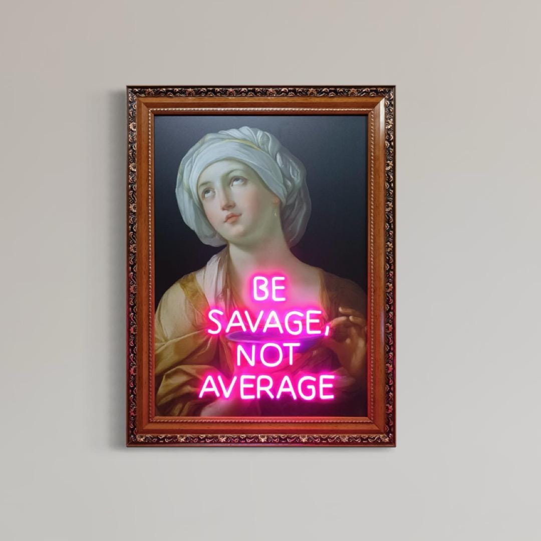 Neon Wall Art – Pink Neon Sign Be Savage Not Average”– Vintage Portrait Framed Neon Sign, Bar & Club Installation, Motivational Quote Light - CityNeon
