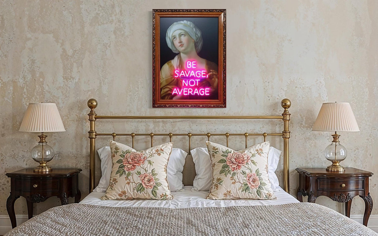 Neon Wall Art – Pink Neon Sign Be Savage Not Average”– Vintage Portrait Framed Neon Sign, Bar & Club Installation, Motivational Quote Light - CityNeon