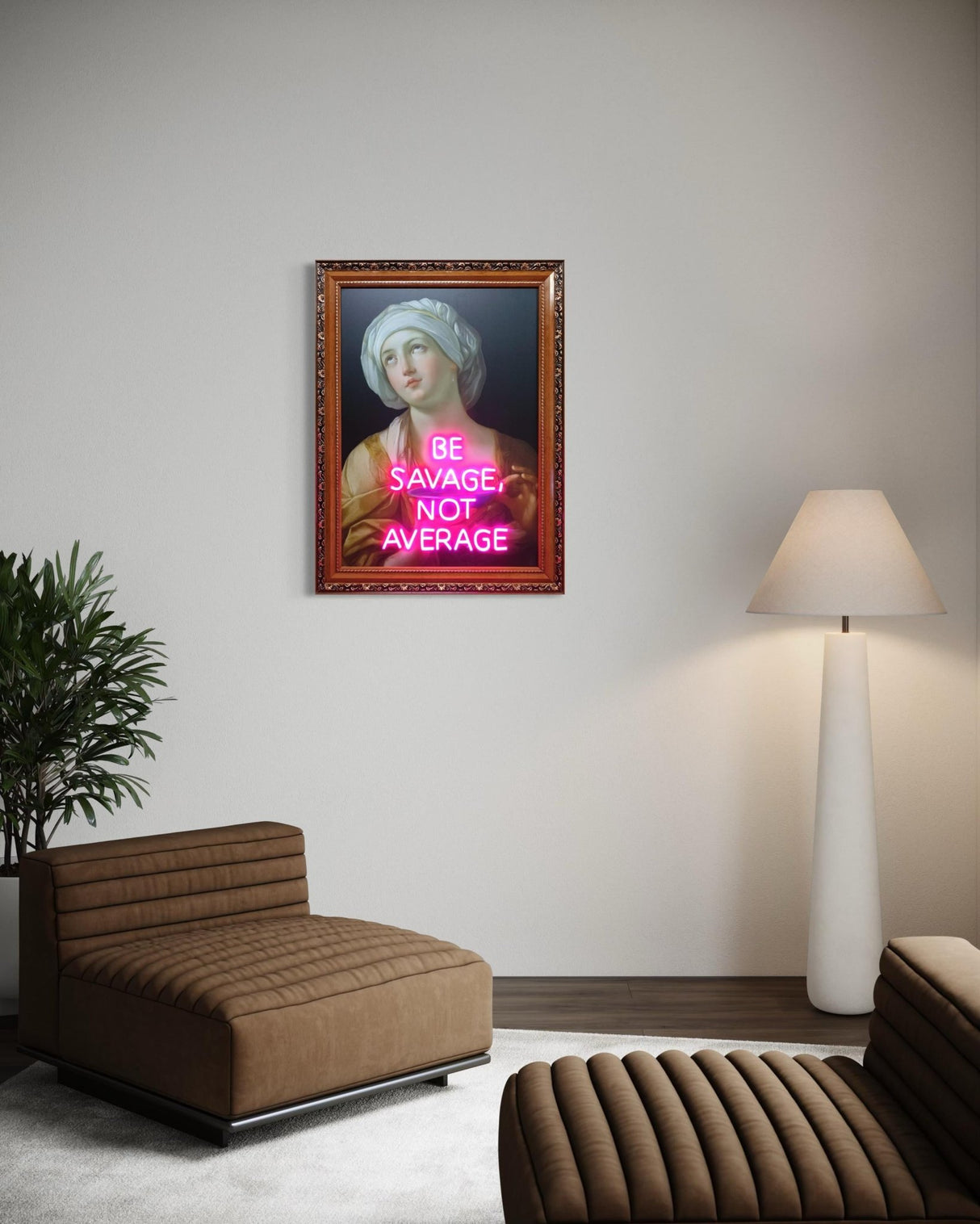 Neon Wall Art – Pink Neon Sign Be Savage Not Average”– Vintage Portrait Framed Neon Sign, Bar & Club Installation, Motivational Quote Light - CityNeon