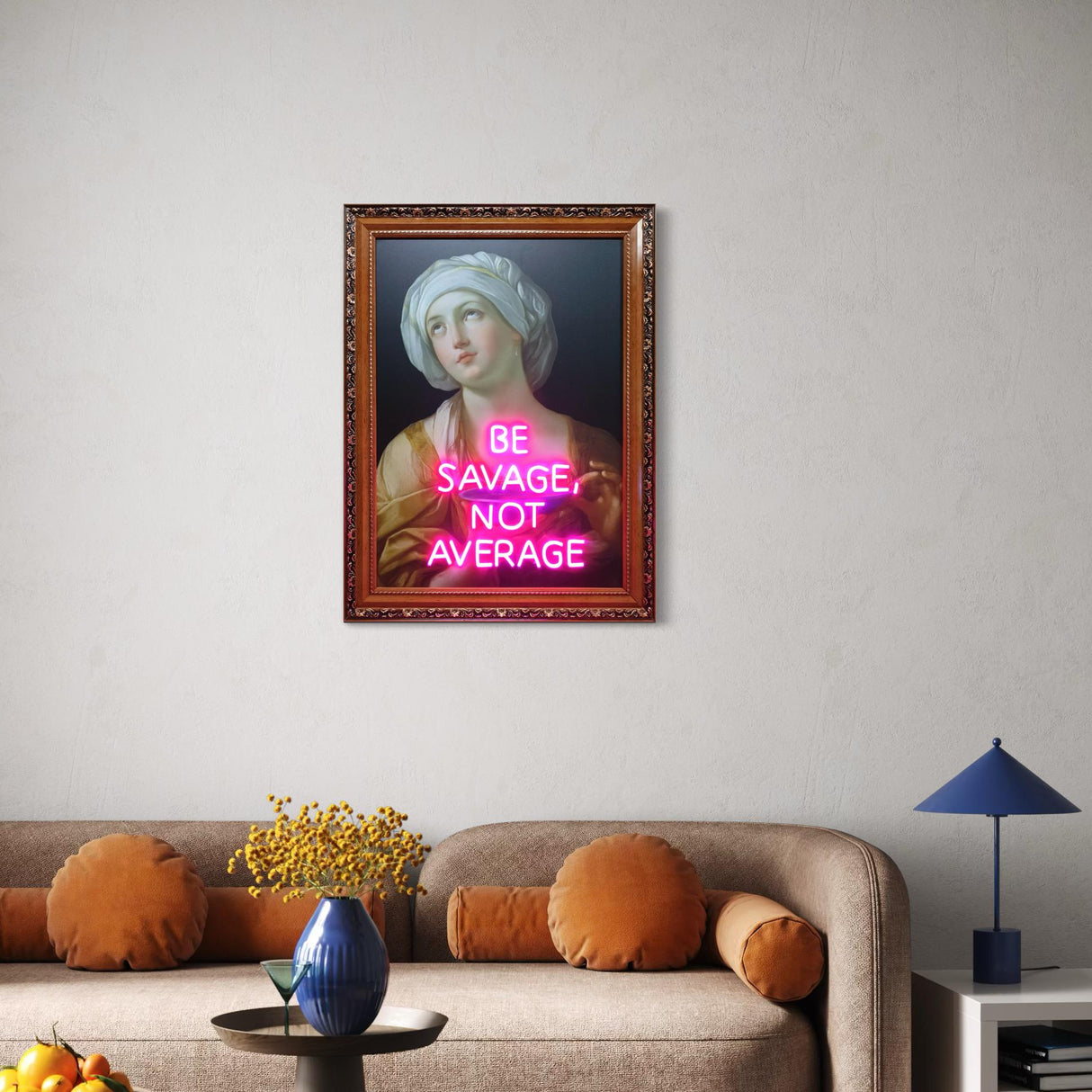 Neon Wall Art – Pink Neon Sign Be Savage Not Average”– Vintage Portrait Framed Neon Sign, Bar & Club Installation, Motivational Quote Light - CityNeon