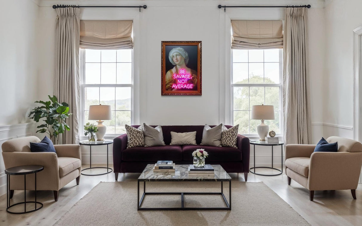 Neon Wall Art – Pink Neon Sign Be Savage Not Average”– Vintage Portrait Framed Neon Sign, Bar & Club Installation, Motivational Quote Light - CityNeon