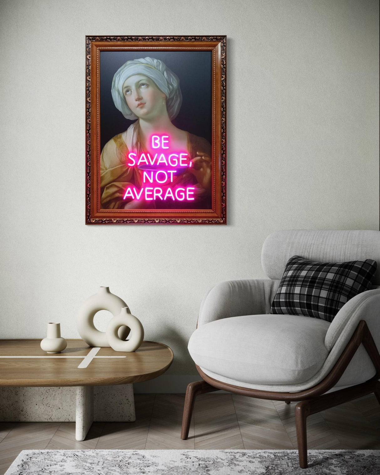 Neon Wall Art – Pink Neon Sign Be Savage Not Average”– Vintage Portrait Framed Neon Sign, Bar & Club Installation, Motivational Quote Light - CityNeon