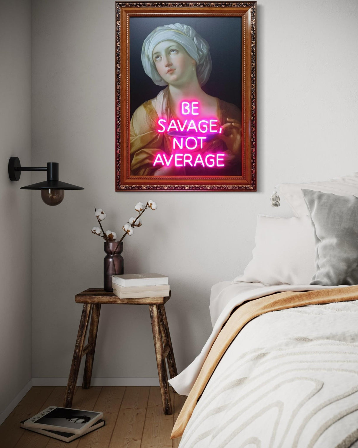 Neon Wall Art – Pink Neon Sign Be Savage Not Average”– Vintage Portrait Framed Neon Sign, Bar & Club Installation, Motivational Quote Light - CityNeon