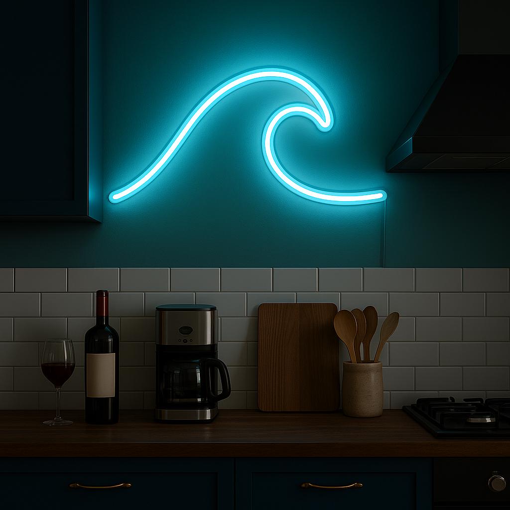 Ocean Wave Neon Sign: Blue LED Minimalist Coastal Decor - CityNeon