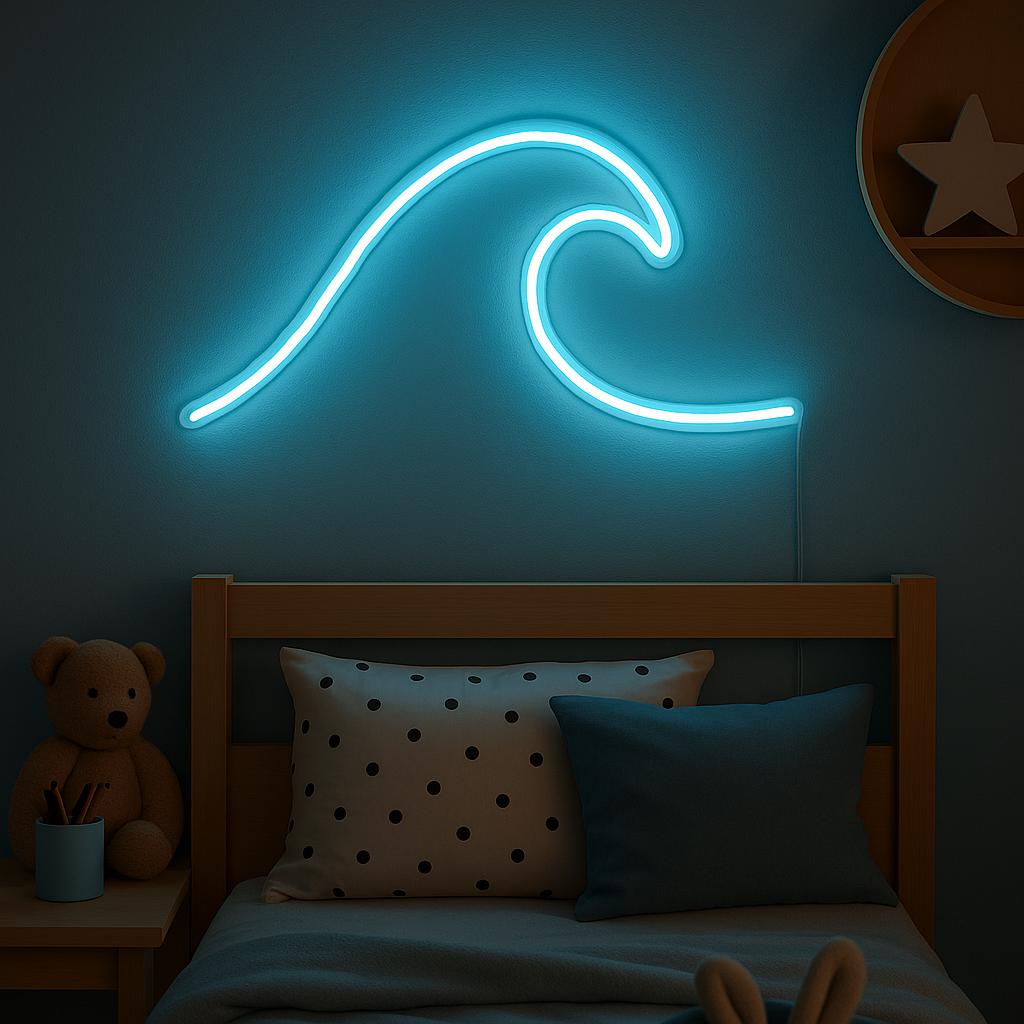 Ocean Wave Neon Sign: Blue LED Minimalist Coastal Decor - CityNeon