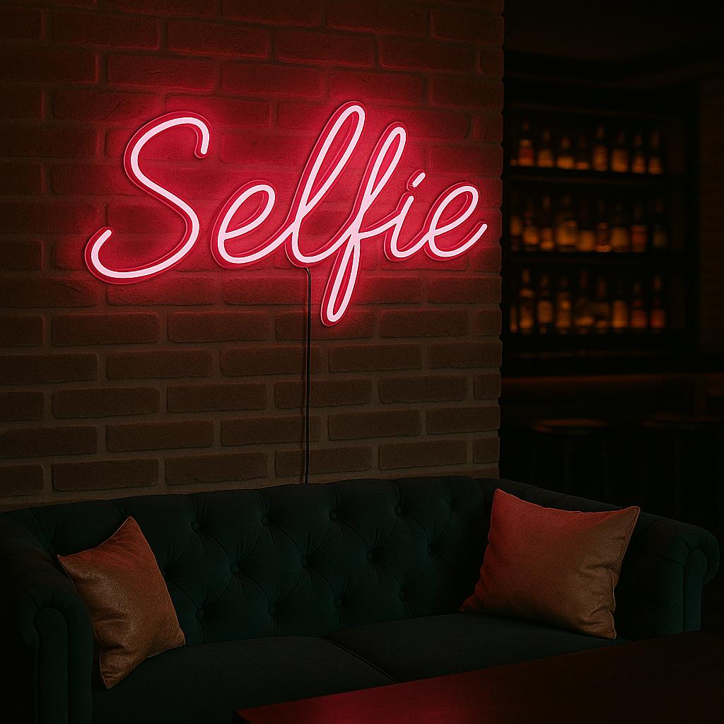 Selfie Neon Sign for Beauty Salon, Photo Booth, Makeup Room, Instagram Decor, LED Light Up Wall Sign for Events, Glam Bar & Studio - CityNeon
