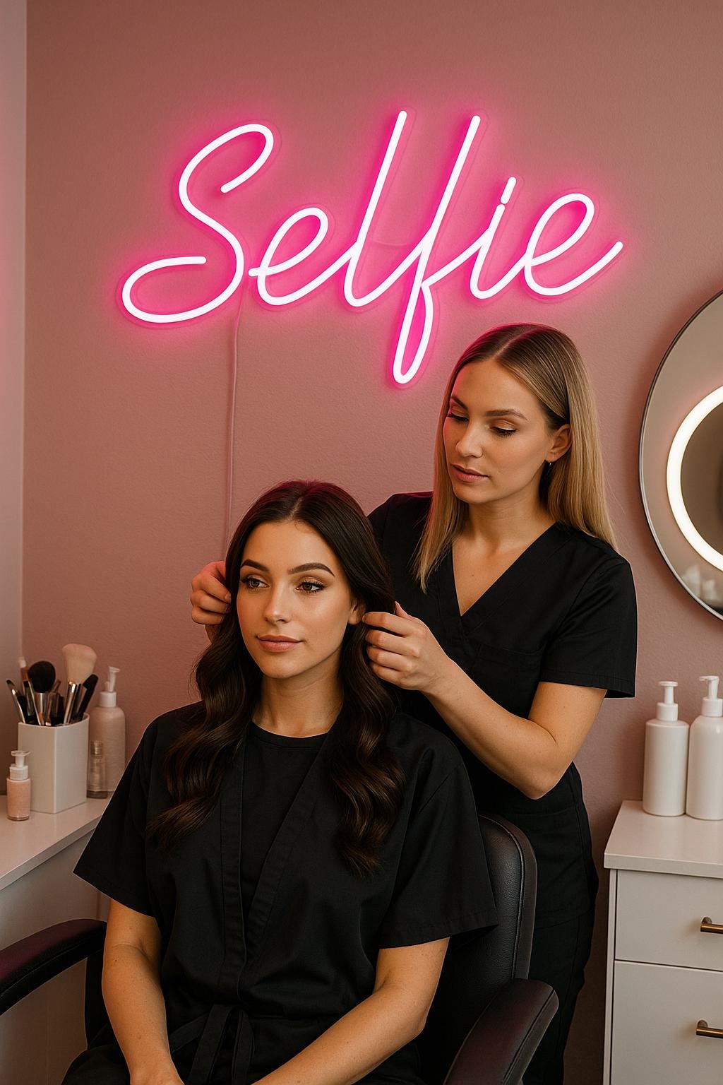 Selfie Neon Sign for Beauty Salon, Photo Booth, Makeup Room, Instagram Decor, LED Light Up Wall Sign for Events, Glam Bar & Studio - CityNeon