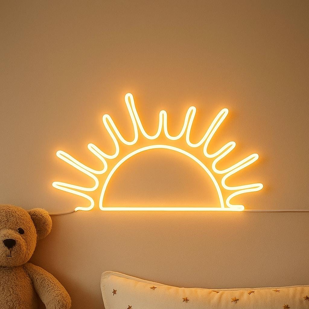 Sun Neon Sign for Wall Decor – Custom LED Light for Kids Room, Nursery, Kitchen, Boho Art Decorations, Wave Ocean Sunset Light - CityNeon