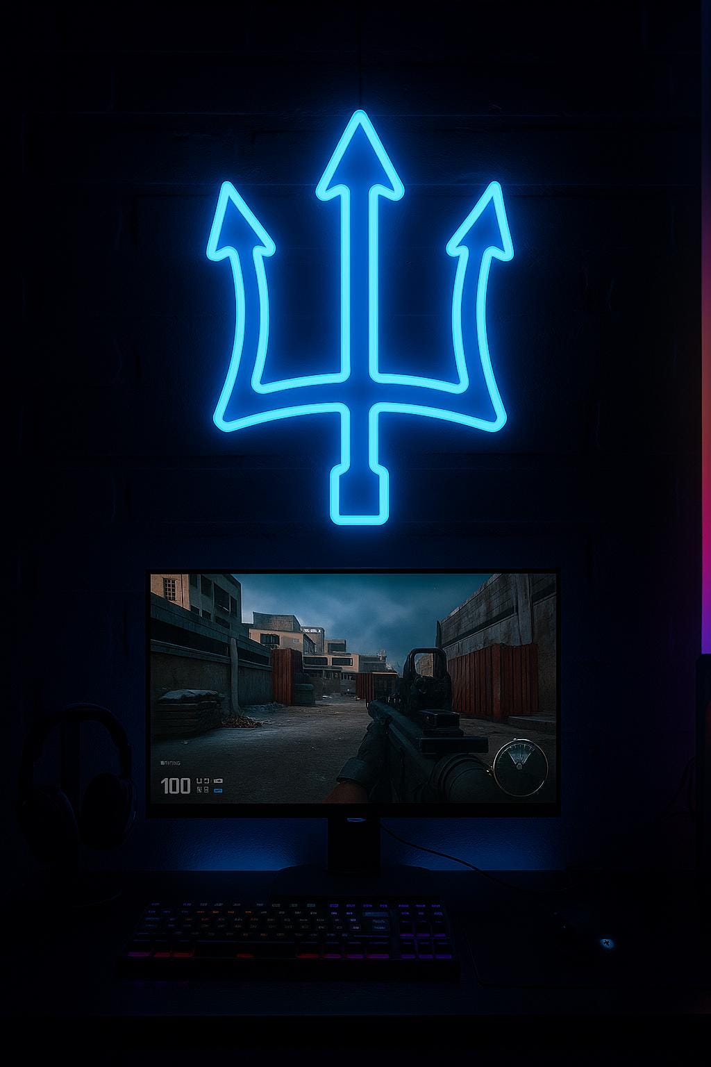 Trident Neon Sign – LED Wall Decor for Office, Garage, or Lounge | Modern Minimalist Poseidon Symbol Light | Custom Neon Gift - CityNeon