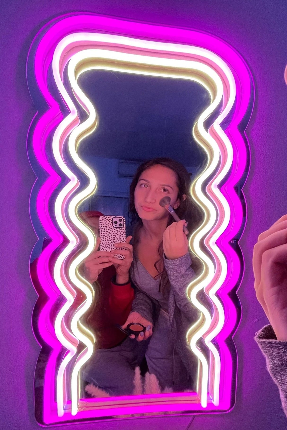 Wavy Pink Neon Mirror, Glowing Mirror , Light up Mirror For Bedroom, Mirror Wall Decor, Makeup Mirror - CityNeon