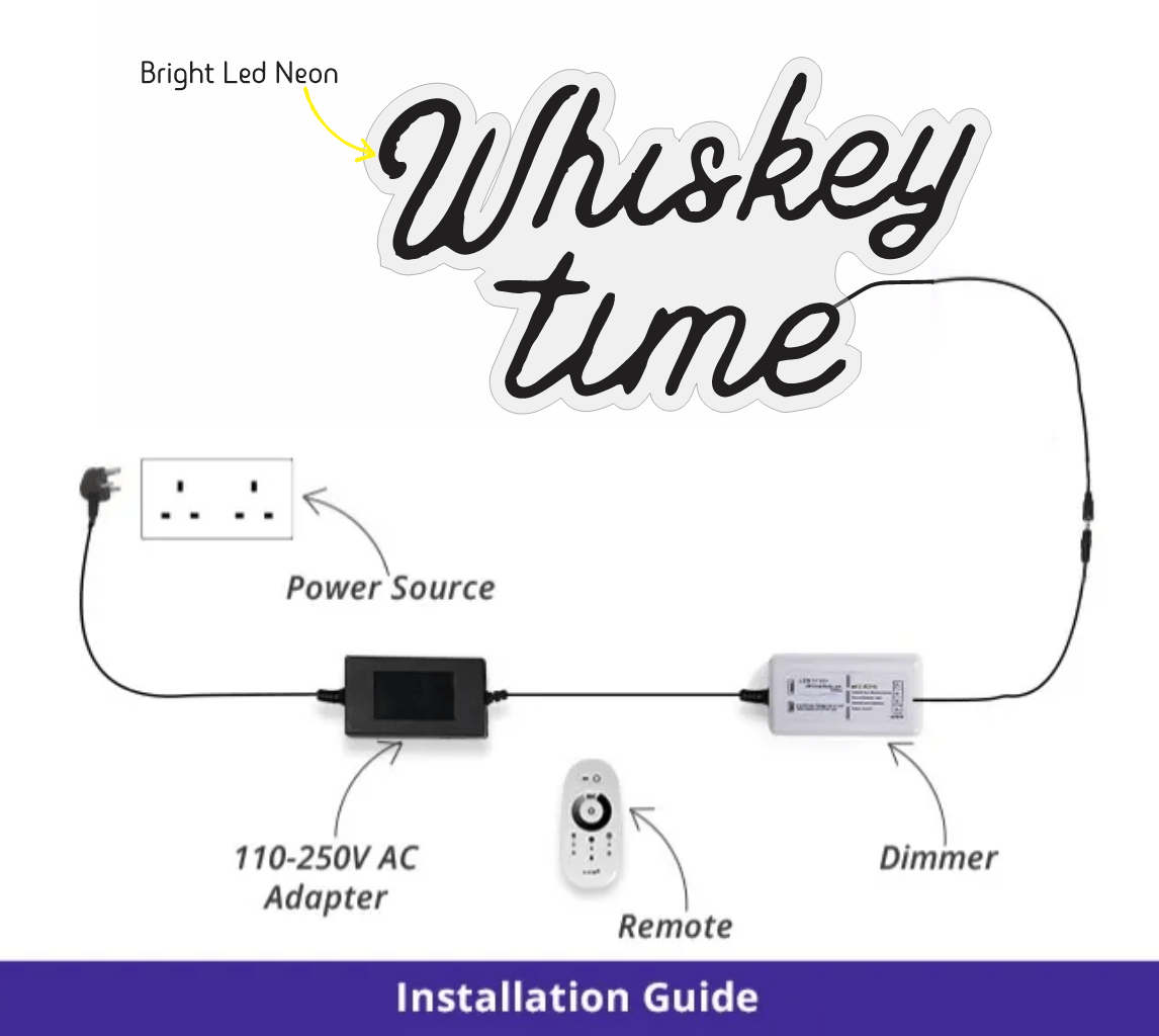Whiskey Time LED Neon Sign - Light Up Bar Sign for Home & Cocktail Lounge - CityNeon