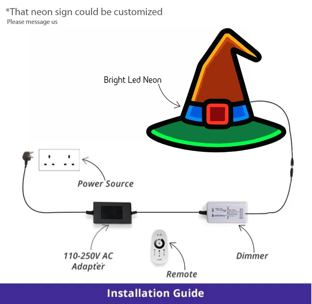 Witch Hat LED Neon Sign – Halloween Wall Decor, Glowing Witch Hat Light, Spooky Neon Halloween Gift, Witch Themed Room Sign - CityNeon