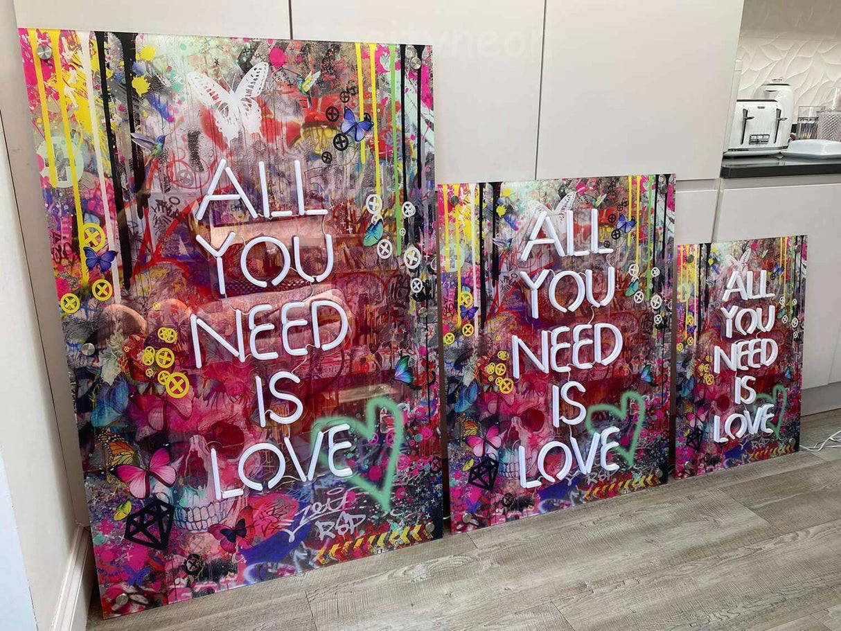 All You Need Is Love - graffiti art modern art painting, pop art, neon sign wall art, neon galaxy art, custom neon canvas contemporary art