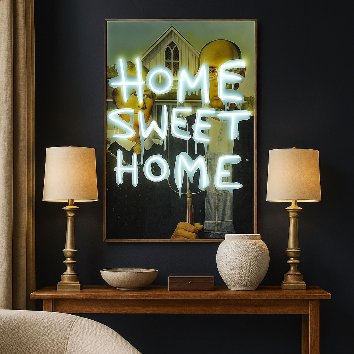 American Gothic Neon Sign: Home Sweet Home Canvas Art - CityNeon