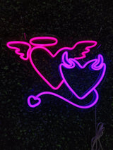 Angel and Devil Neon Sign – Custom Heart Neon Sign for Weddings and Bedroom Decor - CityNeon