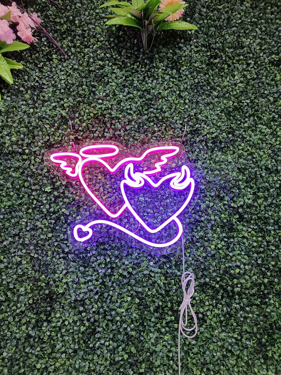 Angel and Devil Neon Sign – Custom Heart Neon Sign for Weddings and Bedroom Decor - CityNeon