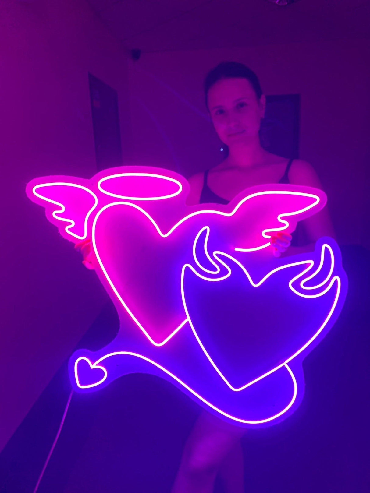 Angel and Devil Neon Sign – Custom Heart Neon Sign for Weddings and Bedroom Decor - CityNeon