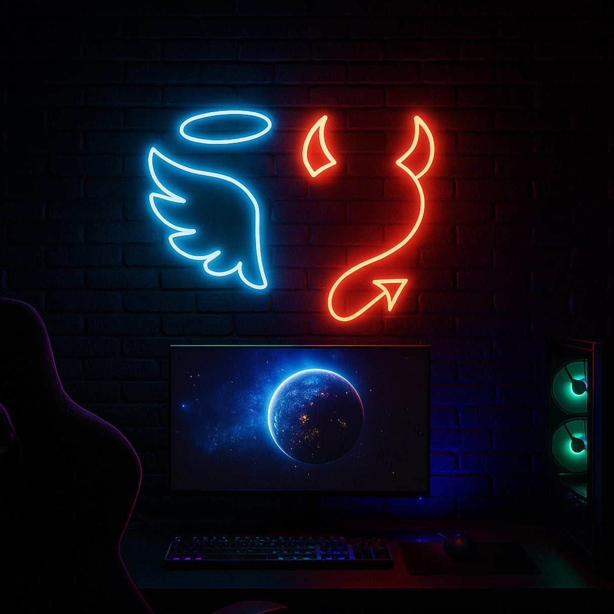 Angel and Devil Neon Sign: Romantic LED Wall Decor - CityNeon