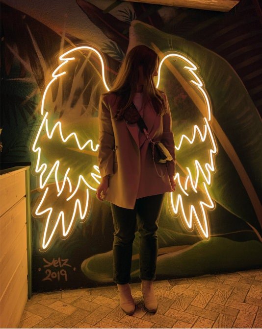 Аngel wings and halo neon sign custom - Wings neon sign, Angel neon light, custom neon sign, wings backdrop, - CityNeon