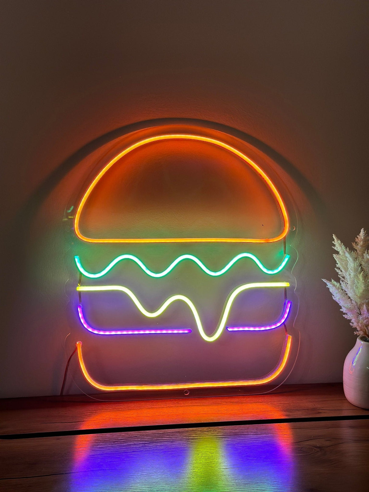 Burger neon sign - Business logo sign, bar neon sign, food neon art decor, kitchen wall art, restaurant neon sign, food gifts, food posters - CityNeon