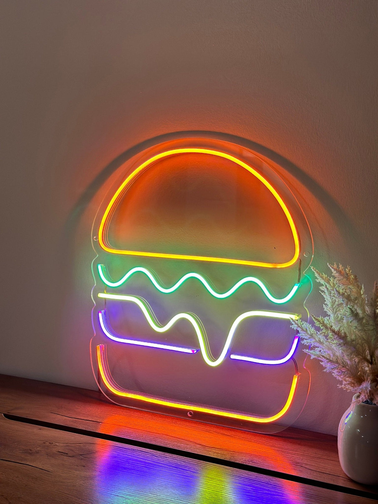 Burger neon sign - Business logo sign, bar neon sign, food neon art decor, kitchen wall art, restaurant neon sign, food gifts, food posters - CityNeon