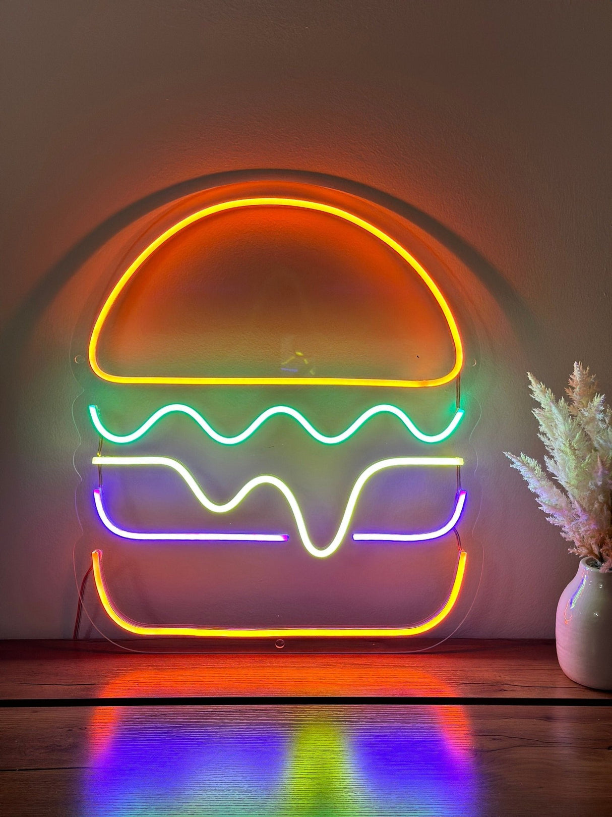 Burger neon sign - Business logo sign, bar neon sign, food neon art decor, kitchen wall art, restaurant neon sign, food gifts, food posters - CityNeon