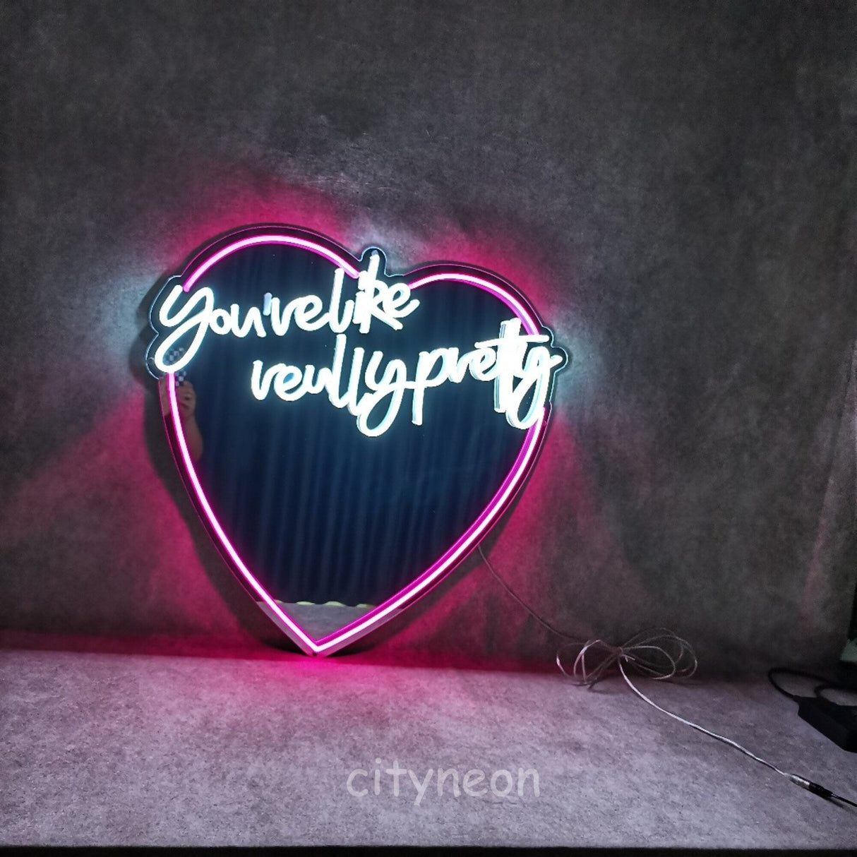 Heart mirror "You're like really pretty" - 26x26" inches - CityNeon