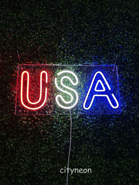USA Neon Sign - Patriotic Decor for Home or Bar, Perfect Veteran Gift, Custom LED Flag Light for Bedroom, framed american flag, 4th of July