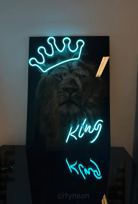 King Portrait Neon Art - lion neon sign, lion king portrait, lion wall art, modern art painting, bedside lamp , unique neon acrylic sign