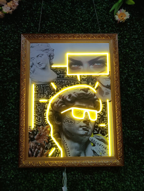 David Greek Neon Painting Art - Framed LED Neon Sign, modern art painting, neon art canvas,