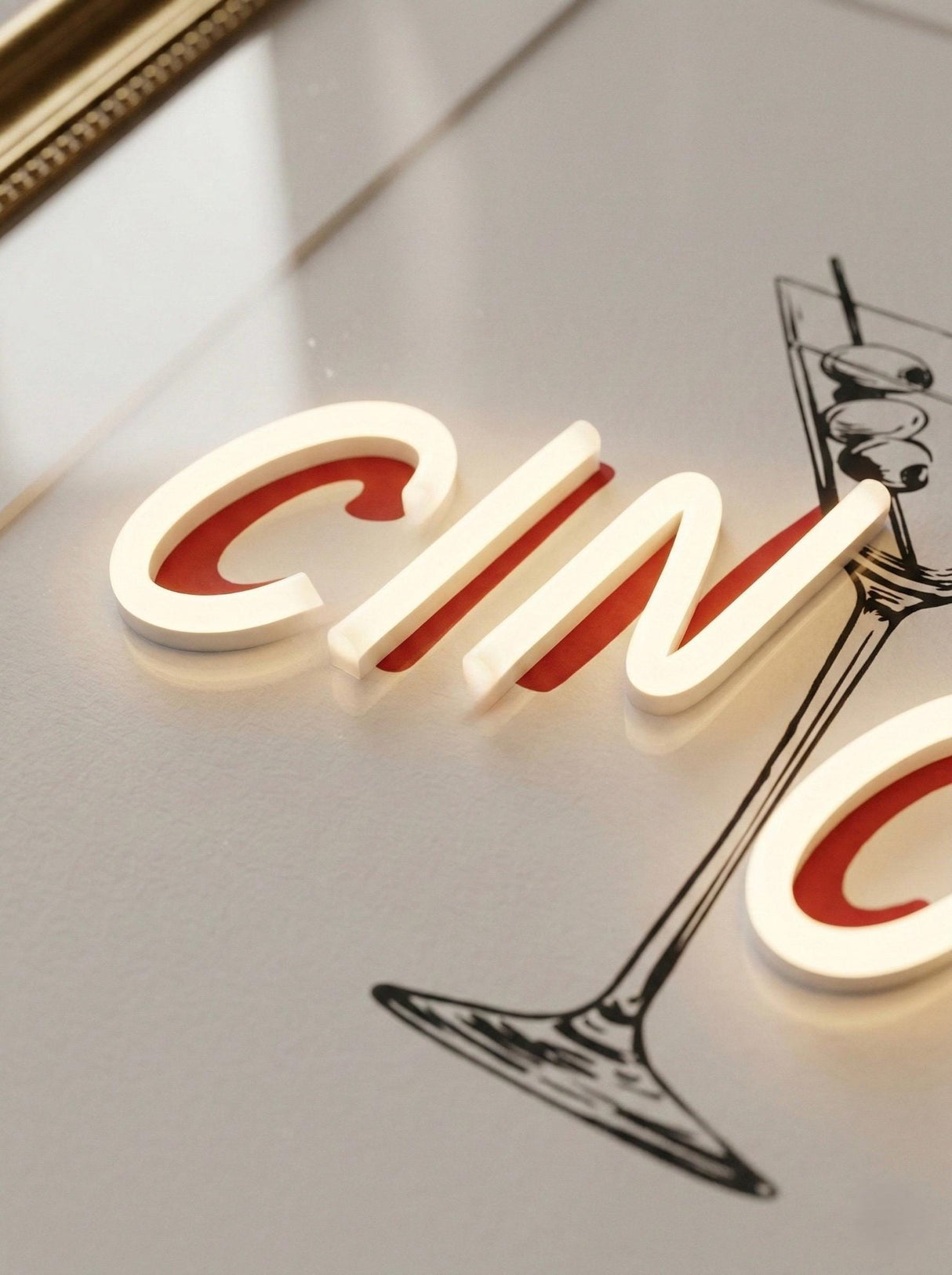 Luxury LED Neon Wall Art – CIN CIN Bar Artwork – Framed Illuminated Print – Modern Silicone Neon Sign – Private Bar Decor – Warm White 6mm - CityNeon