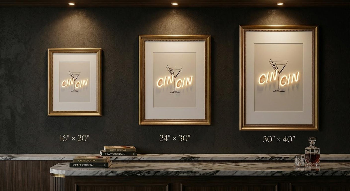 Luxury LED Neon Wall Art – CIN CIN Bar Artwork – Framed Illuminated Print – Modern Silicone Neon Sign – Private Bar Decor – Warm White 6mm - CityNeon