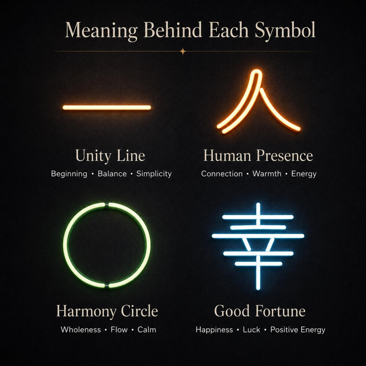 Minimalist LED Neon Wall Art, Feng Shui Symbol Neon Sign, Zen Wall Decor, Harmony Happiness Good Fortune Light, Modern Home Decor - CityNeon