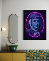 Neon Wall Art – Benjamin Franklin Portrait Art | Cyberpunk Historical Poster | Founding Father Gift for Men | Vaporwave Retro Decor - CityNeon