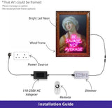 Neon Wall Art – Pink Neon Sign Be Savage Not Average”– Vintage Portrait Framed Neon Sign, Bar & Club Installation, Motivational Quote Light - CityNeon