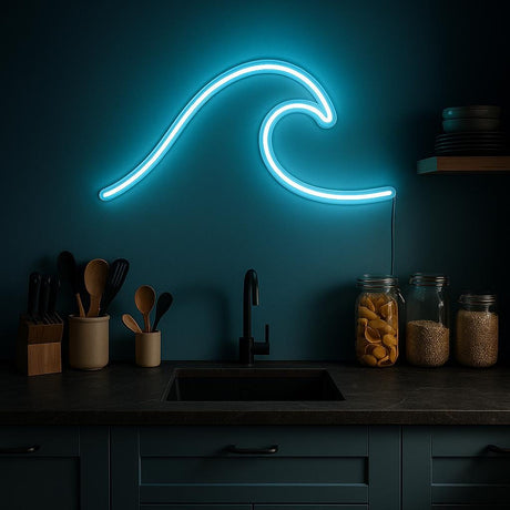 Ocean Wave Neon Sign: Blue LED Minimalist Coastal Decor - CityNeon