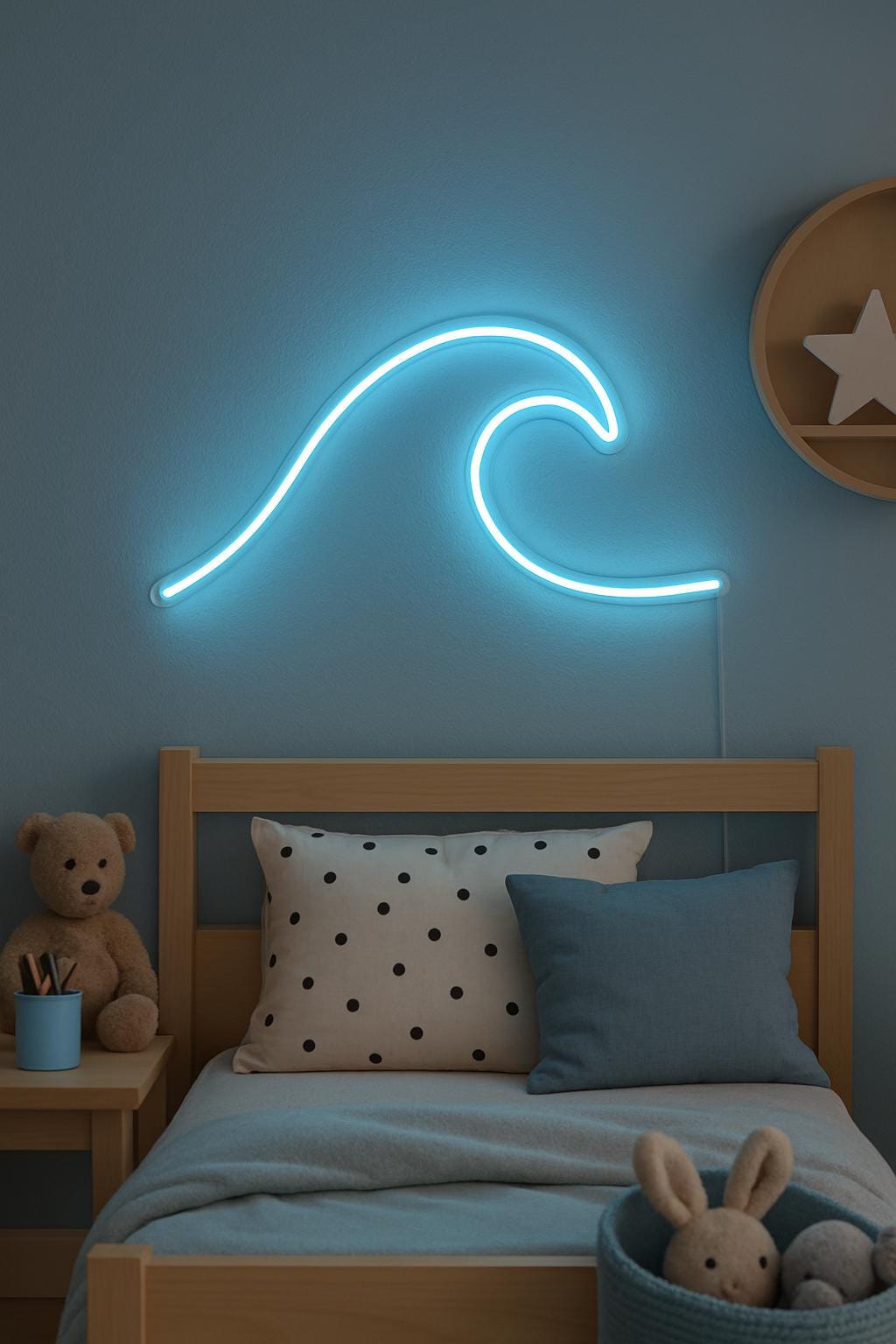 Ocean Wave Neon Sign: Blue LED Minimalist Coastal Decor - CityNeon