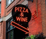 Pizza and Wine Neon Sign – LED Restaurant Wall Decor, Outdoor Hanging Light for Bar, Bistro, or Cafe – Red Arrow Neon Light for Dining Area - CityNeon